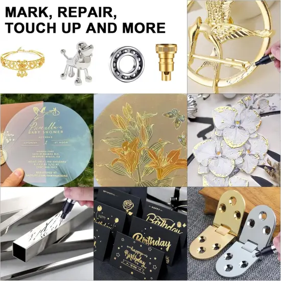 6Pcs Oil-based Chrome Mirror Markers - Silver & Gold Permanent Metallic Markers for Model Painting {4}