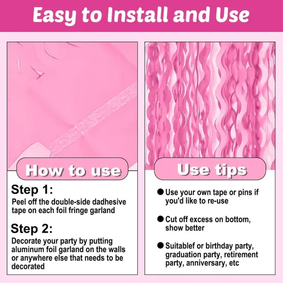 6 Pack 10 Feet Macaron Pink Wave Foil Fringe Garland Metallic Tinsel Streamers Banner Wall Hanging Curtain Backdrop for Parade Floats, Mother's Day, Easter, Wedding, Birthday Party Decoration {3}