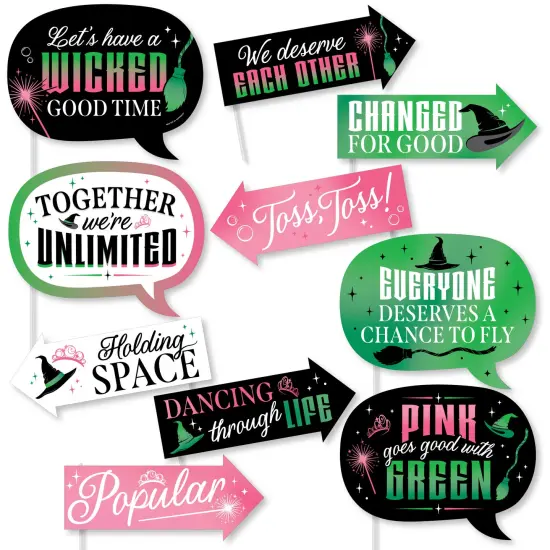 Big Dot of Happiness Funny Witch Photo Props, Pink and Green Birthday or Halloween Party Decoration, Photo Booth Props Kit &ndash; 10 Count Selfie Sticks {1}