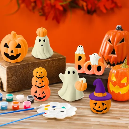 6 Pcs Halloween Ceramics to Paint Ceramics Pumpkin Boo Ghost Halloween Ready to Paint DIY Figurines {2}