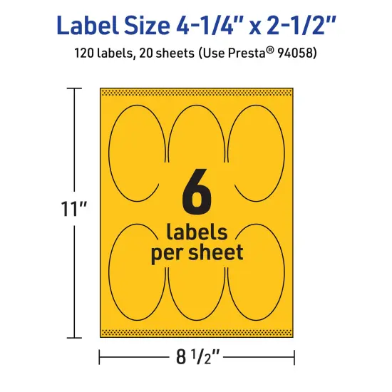 Avery Bright Yellow Paper Labels, 4.25" x 2.5" Oval {5}