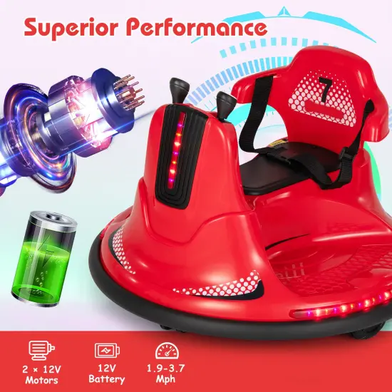 12V Kids Ride On Bumper Car with Remote Control Lights and Music Red {3}
