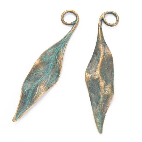 *5* 75x16mm Bronze Patina Leaf Pendants {5}