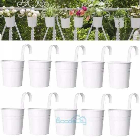 10X Wall Hanging Flower Pots Garden Fence Balcony Basket Plant Pot Planter Decor {1}