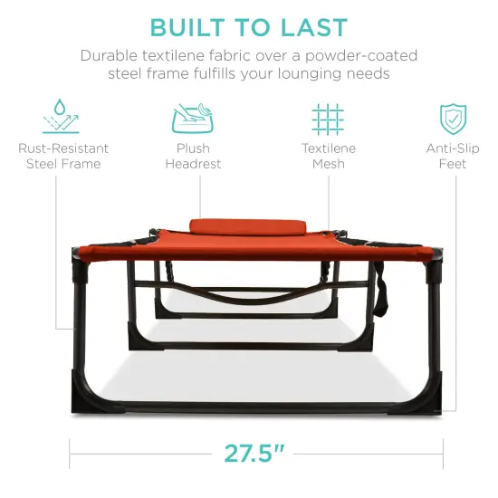 Best Choice Products Patio Chaise Lounge Chair, Outdoor Portable Adjustable Pool Recliner w/ Pillow Burnt Orange {4}