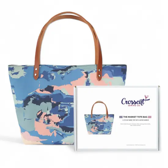 Crosscut Sewing Co.&reg; Market Tote Bag Sewing Project Kit for Beginners with Fabric, Instructions and Video Abstract cloud {1}