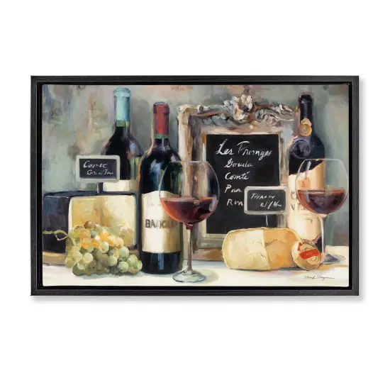 Stupell Industries Parisian Wine & Cheese Framed Floater Canvas Wall Art Design by Marilyn Hageman {1}