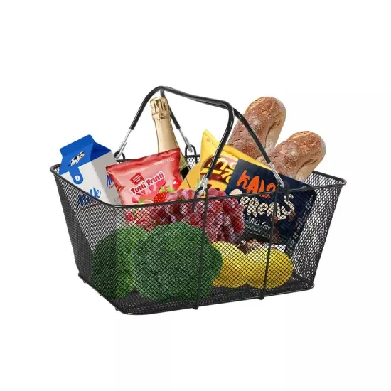 Portable Simple 12PCS Shopping Baskets with Handles Metal Shopping Basket Black {4}