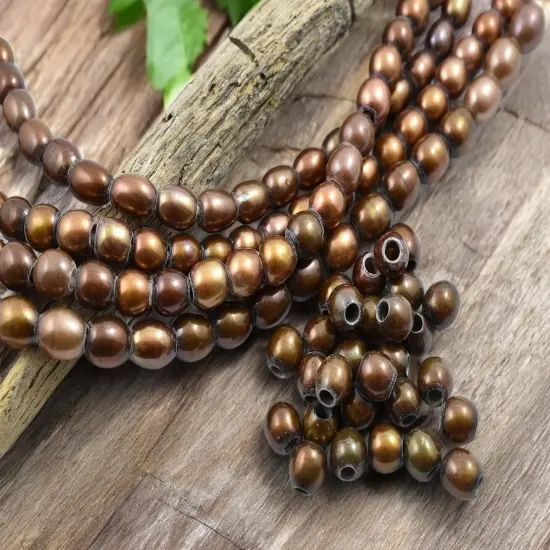 8-9mm Bronze Large Hole Fresh Water Potato Pearls (8" Strand) {1}
