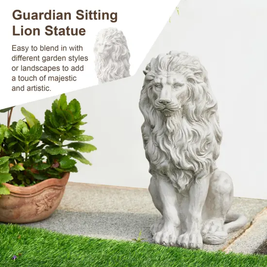 Set of 2 20.75"H/27.75"H MGO White Guardian Sitting Lion Statue 2pcs-20.75"H White {5}