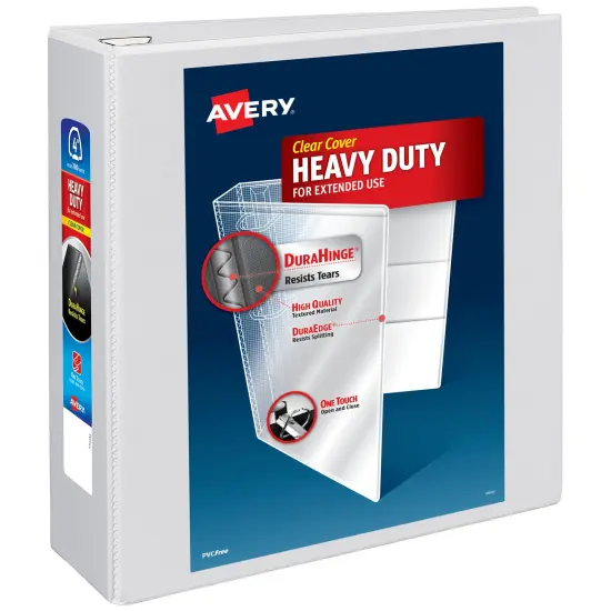 Avery Heavy-Duty View 3 Ring Binder, 4 Inch One Touch EZD Rings, 780-Sheet Capacity, 4.5 Inch Wide Spine, Customizable Clear Cover and Spine, 1 White Binder (79104) {1}