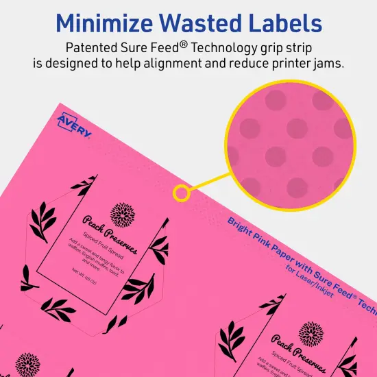 Avery Bright Pink Paper Labels, 2-1/2" x 2-57/64" Hexagon {4}