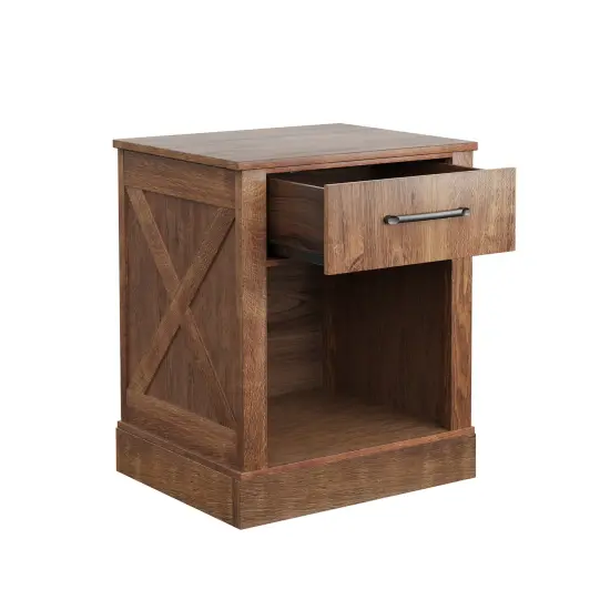 Compact Nightstand with Drawer and Shelf Natural {8}