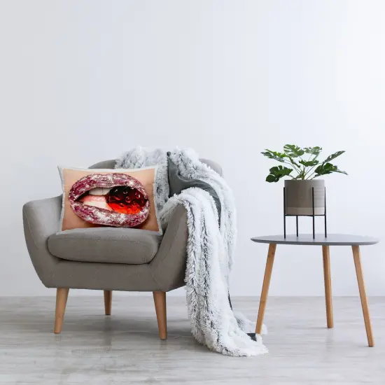 Glitzy Sequin Lips Design by Ziwei Li Throw Pillow  {2}