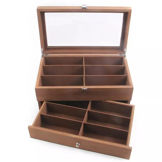 12 Slot Eyeglass Sunglasses Glasses Case Wood Storage Display Organizer Box {1}