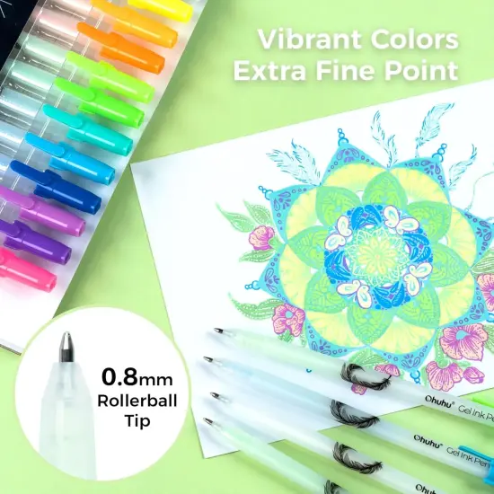 Ohuhu Gel Ink Pens: 12 Pack Extra Fine Point Pens Opaque Gel Ink Pens Smooth White Ink Pens for Highlight Black Paper Art Drawing Scrapbook Bullet Journal - Leahi (Colored Ink Pen) {4}
