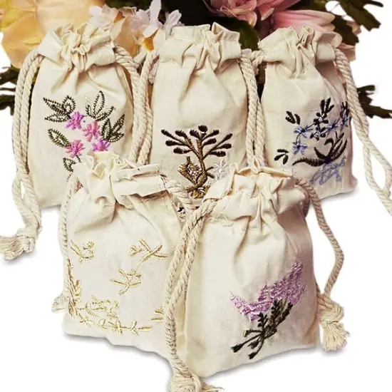 Standard Botanical Embroidered Cotton Muslin Pouch 4" x 6" {4}