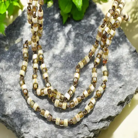 Czech Glass Tri-cut Beaded chain w/Antique Bronze {3}