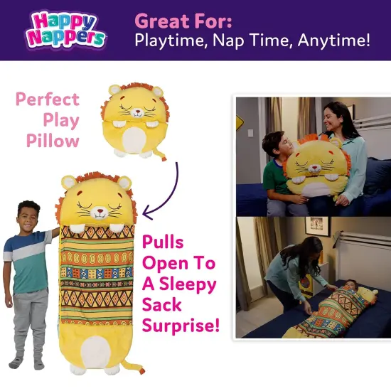 Happy Nappers: Pillow & Sleepy Sack: Large - Lion Lex - 66 x 30", 2-In-1: Plush Animal Opens Into Sleeping Bag, Soft Play & Nap Character, Kids 7+ {4}