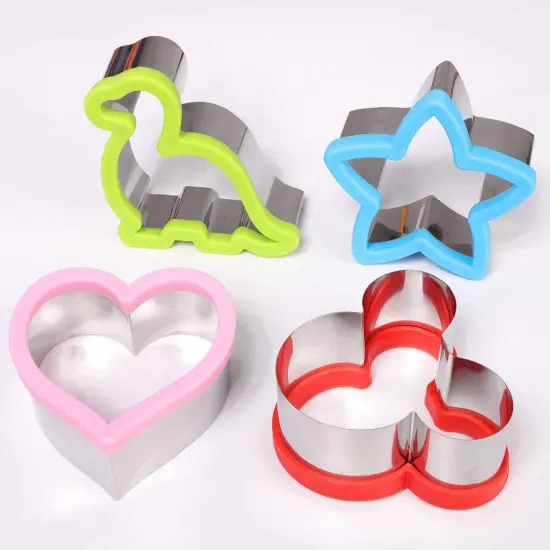 8 Pack Stainless Steel Sandwiches Cutter Dinosaur Heart Star Shapes for Kids {1}