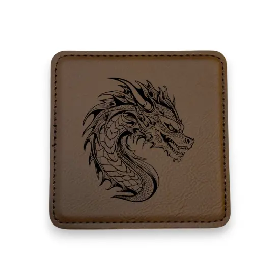 Coaster - Dragon - SET OF 2 - Leather or Stitched Cork Dark Brown/Black {1}
