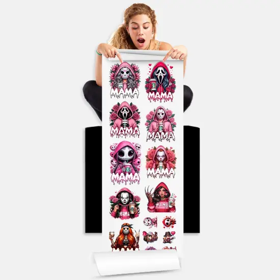 Valentine Horror Mama DTF Transfer 22x60 - Direct-to-Film Gang Sheet, Ready-to-Press Horror Valentine Design for Apparel {1}