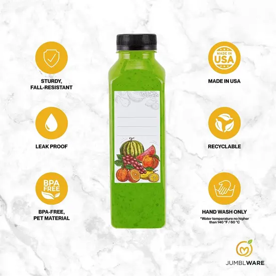 JumblWare 16 fl oz. Clear Plastic Juice Bottles with Caps, Recyclable Juice Bottles, 20 Pcs {2}