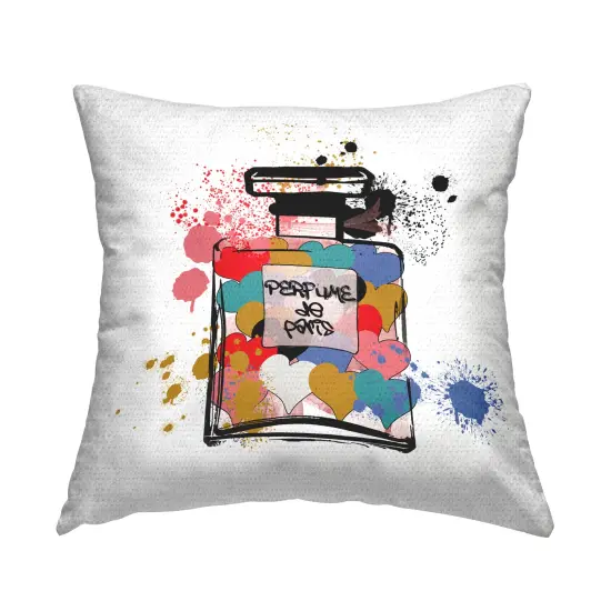 Modern Splatter Hearts Perfume Outdoor Printed Pillow Design by Carol Robinson, 18 x 7 x 18 {1}