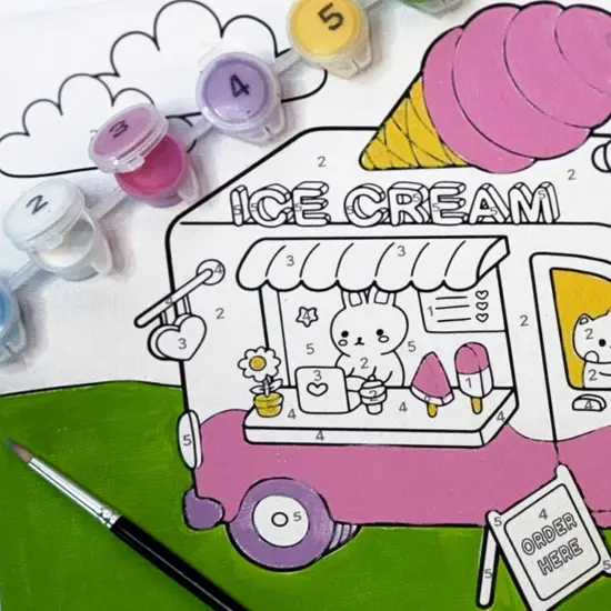 Angels Craft Paint by Number Canvas Set - Purrfect Scoops | Includes: 1 Pre-printed Canvas, 6 Acrylic Paint pots, 1 Artist Brush {5}