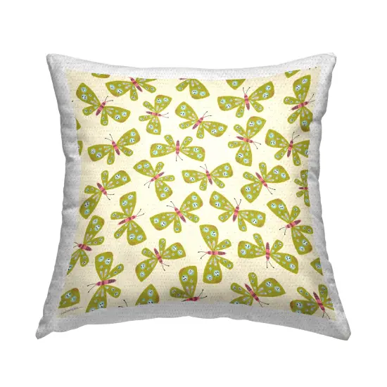 Green Whimsical Butterflies Outdoor Printed Pillow Design by Leeza Hernandez, 18 x 7 x 18 {1}