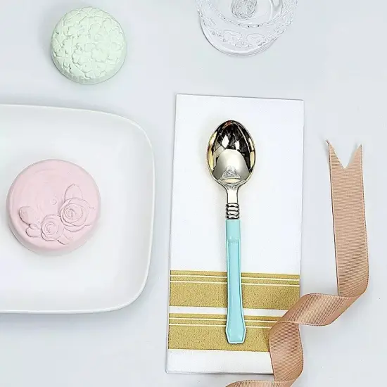 24 Metallic Gold Blue Plastic 7" Spoons Handle Disposable Party Home Supplies {2}