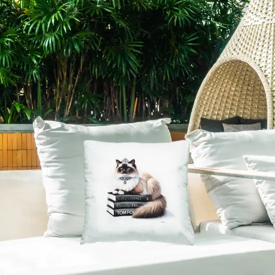 Elegant Glam Cat & Books Outdoor Printed Pillow Design by Amanda Greenwood, 18 x 7 x 18 {2}