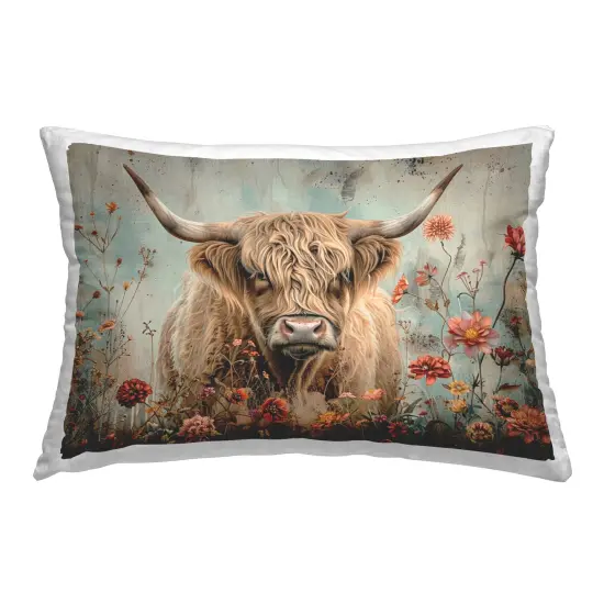 Spring Blooms Highland Cow Decorative Printed Throw Pillow Design by LSR Design Studio, 14 x 7 x 20 {1}