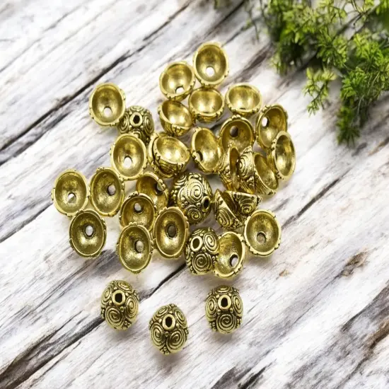 *100* 8mm Antique Gold Bead Caps {2}