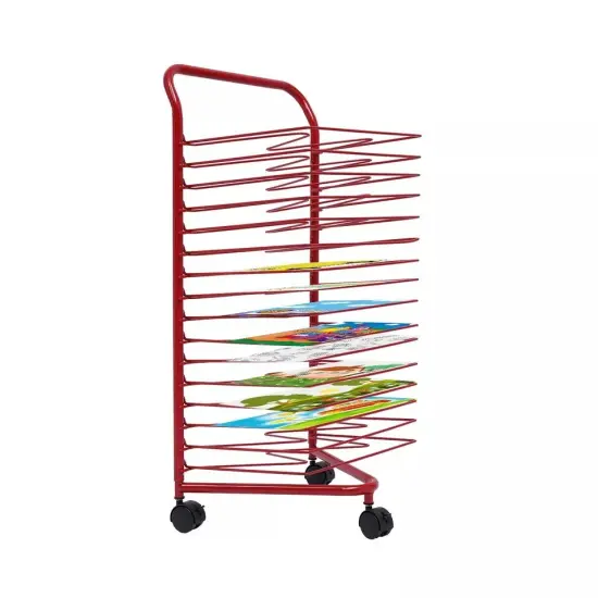 Mobile Stand Storage Rack Artwork Holder Shelf Red Metal Painting Drying Rack {4}