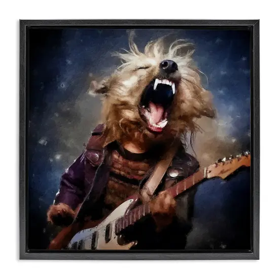 Stupell Industries Fun Musician Terrier Framed Floater Canvas Wall Art Design by Sean Parnell {1}