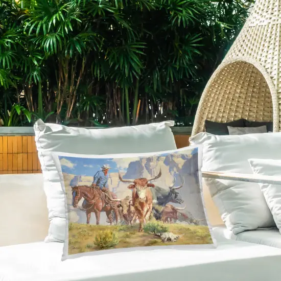 Cattle Roundup Landscape Design by Steve Hunziker Outdoor Printed Pillow  {2}