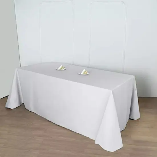 90x156-Inch SILVER RECTANGULAR Polyester Tablecloths Reception Catering Wedding {2}