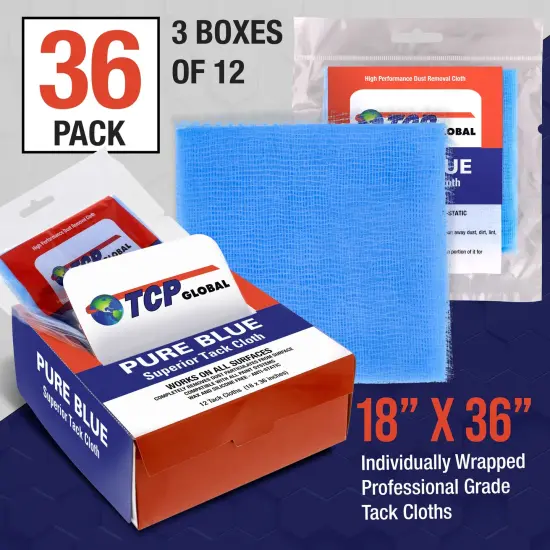 Pure Blue Superior Tack Cloths - Tack Rags (Box of 36) - Automotive Car Painters Professional Grade - Removes Dust, Sanding Particles, Cleans Surfaces - Wax and Silicone Free, Anti-Static {2}