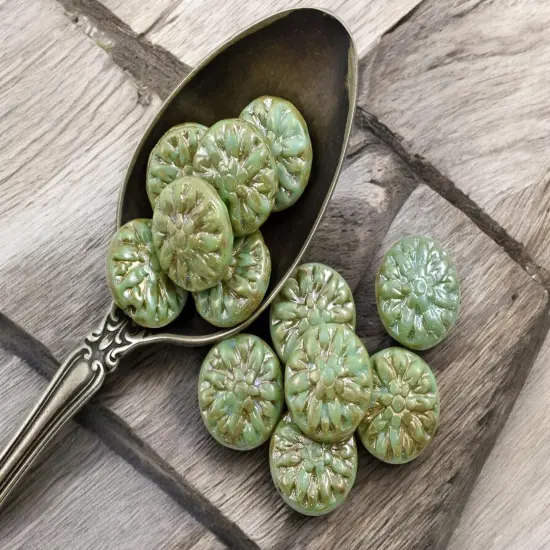 *12* 15mm Turquoise Picasso AB Dahlia Flower Coin Beads {2}