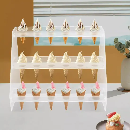 3 Layer Acrylic 18 Cone Ice Cream Cone Holder Tray Display Stand Rack Wedding {2}