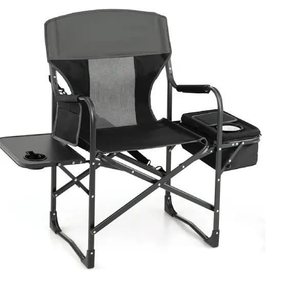 Folding Camping Directors Chair With Cooler Bag And Side Table Red {9}