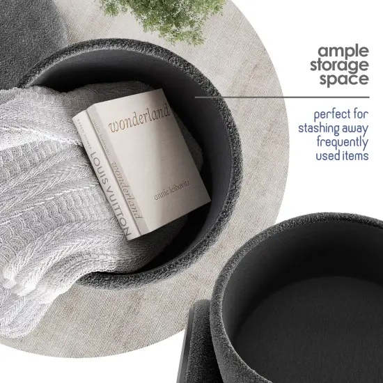 StorageBud Round Ottoman with Storage Gray {4}