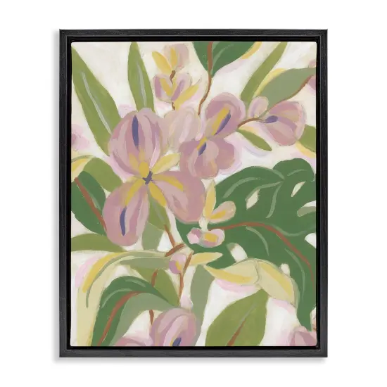 Stupell Industries Pale Trillium & Leaves Framed Floater Canvas Wall Art Design by June Erica Vess {1}