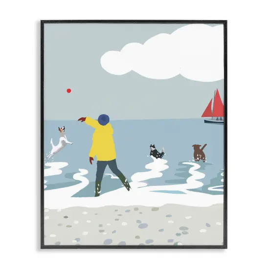 Stupell Industries Catching Ball on Beach Framed Giclee Wall Art Design by Betty Boynes {1}