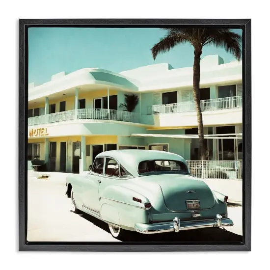 Stupell Industries Classic Car at Motel Framed Floater Canvas Wall Art Design by Noah Bay {1}