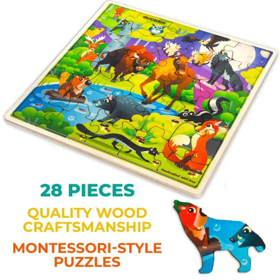28 Pieces Wooden Puzzles for Kids | Wild Animals {3}