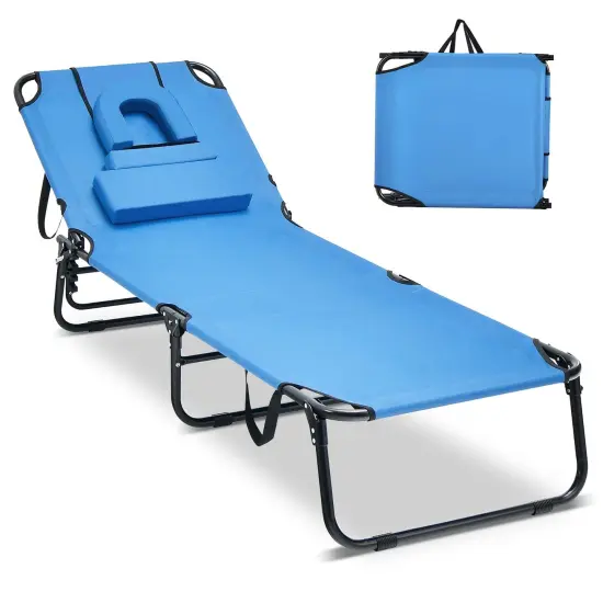 Costway Beach Chaise Lounge Chair with Face Hole Pillows & 5-Position Adjustable Backrest {8}