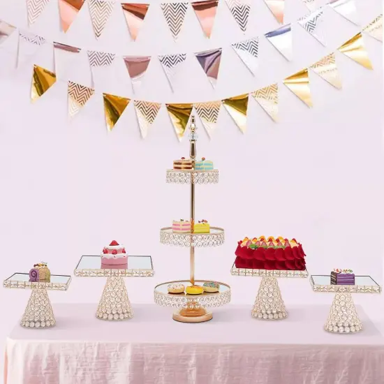 Crystal Gold Tower Plate Cupcake Stand 3-Tier Wedding Cake Dessert Display Plate {5}