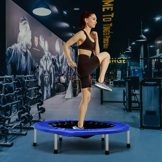 38 Inch Mini Folding Trampoline Portable Leisure Fitness Backboard Blue {6}
